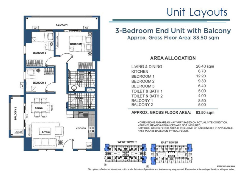 3 Bedroom End Unit with Balcony